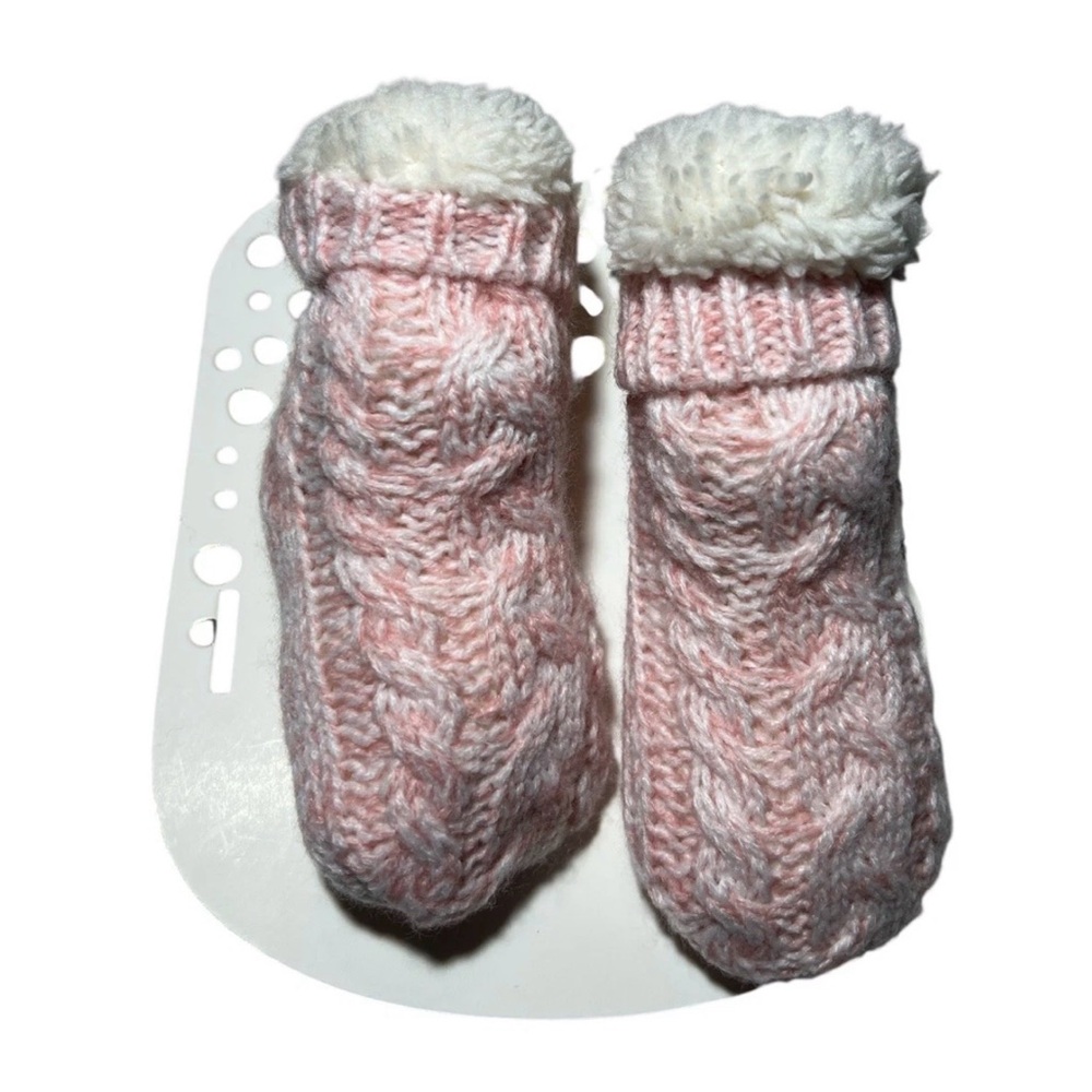 Little Me Pink and White Cable Knit Baby Socks